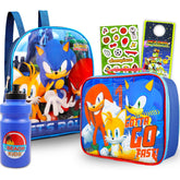 Nintendo Sonic the Hedgehog Backpack with Lunch Box Set - Bundle with 11" Sonic Mini Backpack, Sonic Lunch Bag, Stickers, Water Bottle, More | Sonic Backpack for Boys 4-6